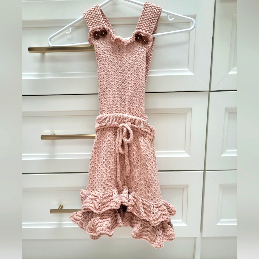 Toddler Girls Hand Knit Ruffle Pinafore